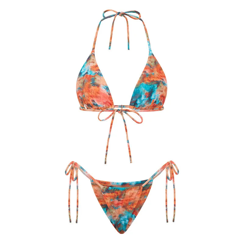 hirigin Women 2 Pieces Bikini Swimsuit Spaghetti Strap Top Tie Side Triangle G-Thong Bathing Suit Beach Holiday Swimwear