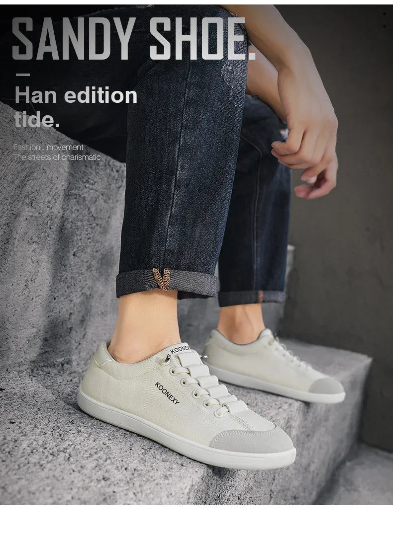 Mens Wide Toe Barefoot Shoes Unisex Canvse Casual Sneakers Lightweight Adjustable Slip on Walking Shoes for Male Zero Drop Flats
