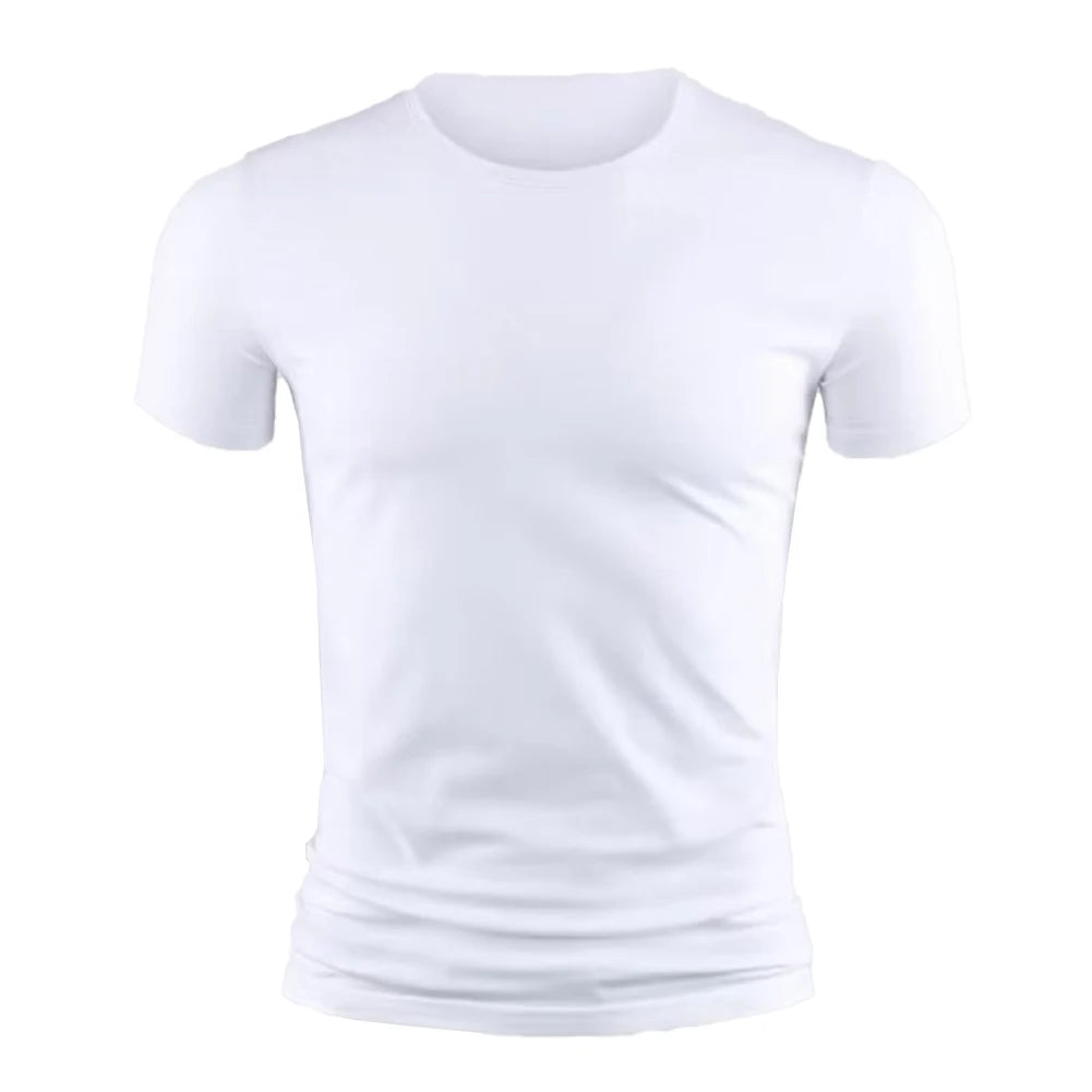 New Men's Short Sleeve T-Shirt Basic Plain Casual Gym Muscle Crew Neck T-Shirts Slim Fit Tops Tee Summer Man Clothing