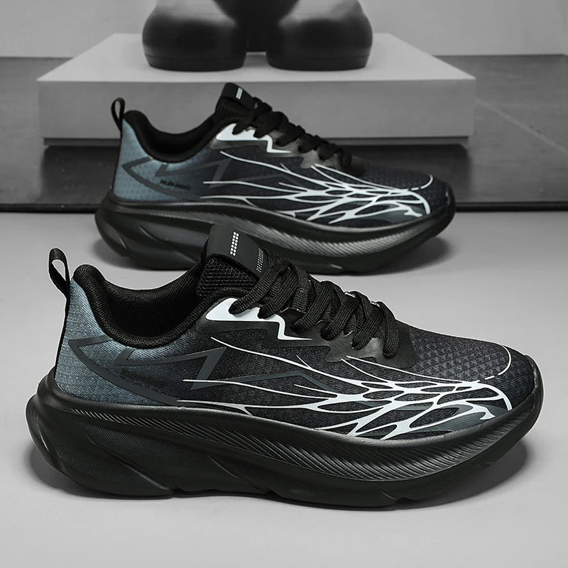 Men's Sports Shoes Thick-soled Air-cushioned Shock-absorbing Simple Lightning-shaped Line Fashionable Design Running Shoes