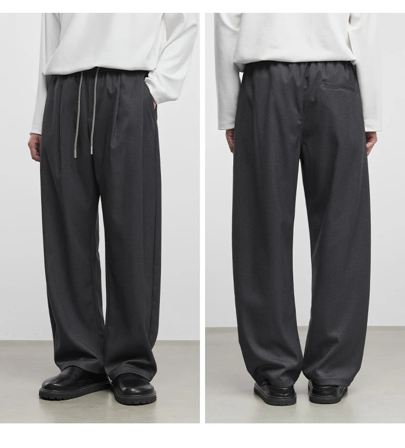 Men's Fashion Casual Pants 2025 Spring and Autumn New Loose Elastic Waist Wide Leg Pants Men's Suit Straight Trousers Male