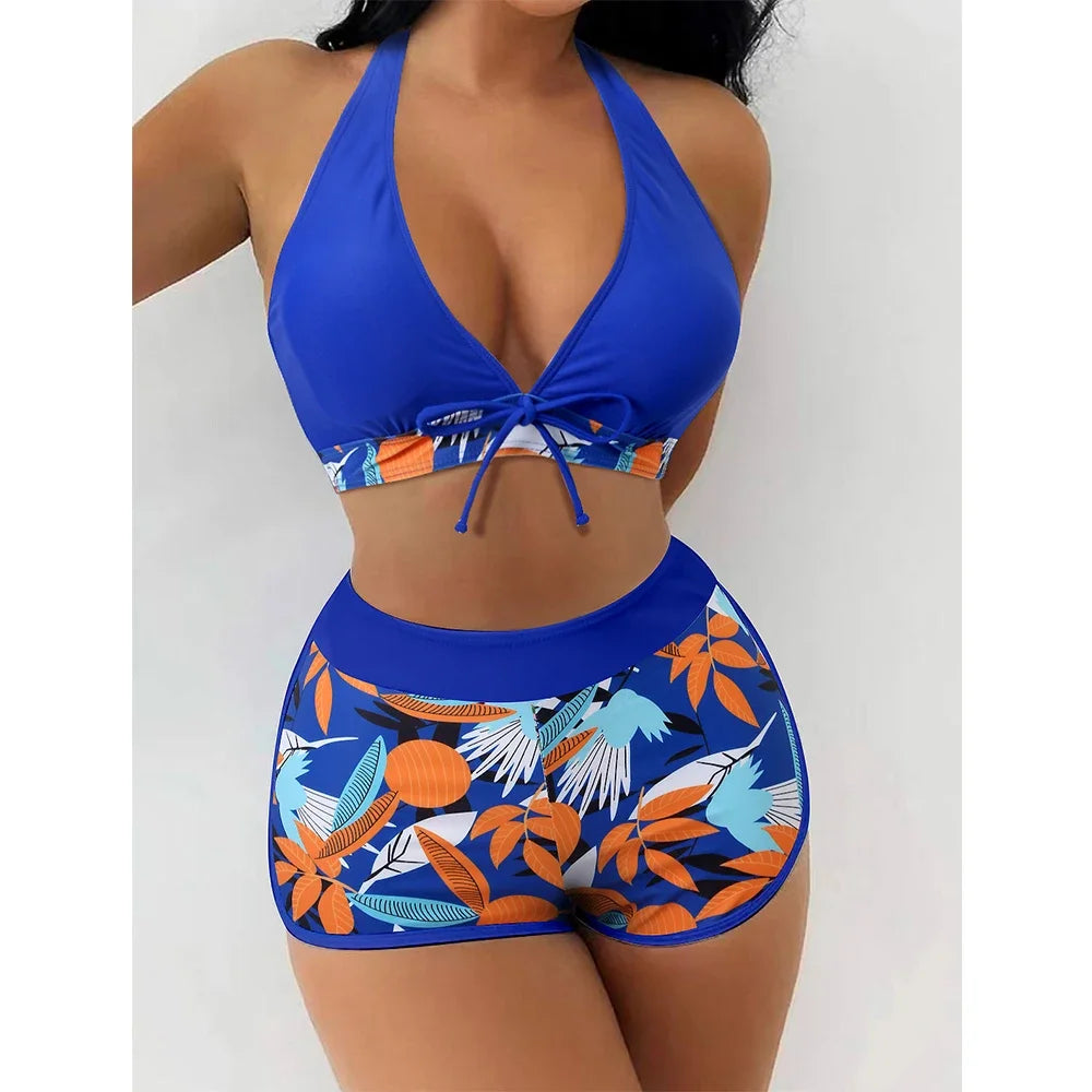 Sexy Triangle Bikini Set Women's Two Pieces Swimsuit Hanging Neck Cross Split Swimwear Color Matching Brazilian Bathing Suit