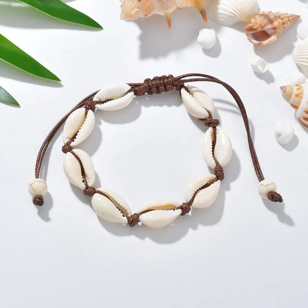 Bohemian Shell Charm Bracelets For Women Men Summer Sandy Beach Handmade String Rope Chains Bangle DIY Jewelry Accessories