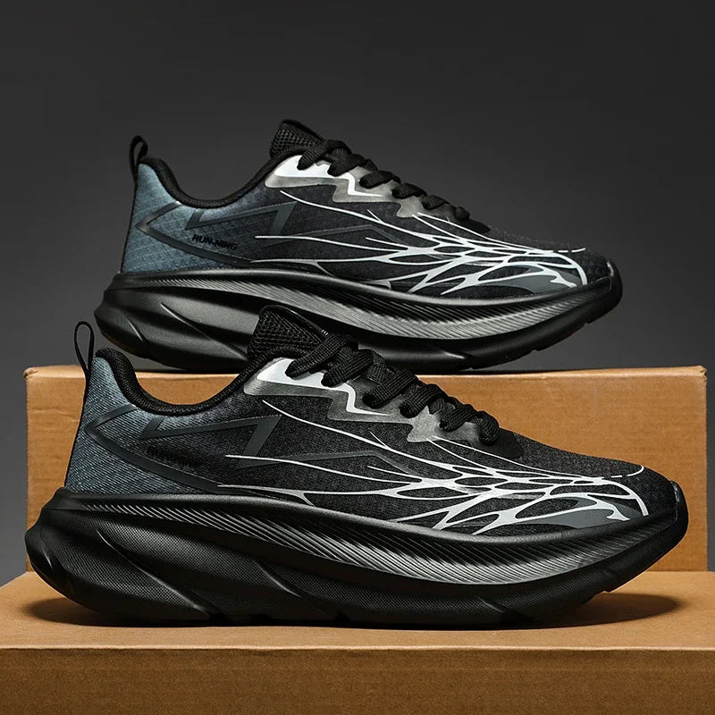 Men's Sports Shoes Thick-soled Air-cushioned Shock-absorbing Simple Lightning-shaped Line Fashionable Design Running Shoes
