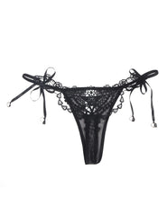 Ohyeahlady Women Sexy Underwear Solid Black Floral Pattern Hollow Out Low Waist Mini Micro Thong Erotic Beaded Plus Size Panties