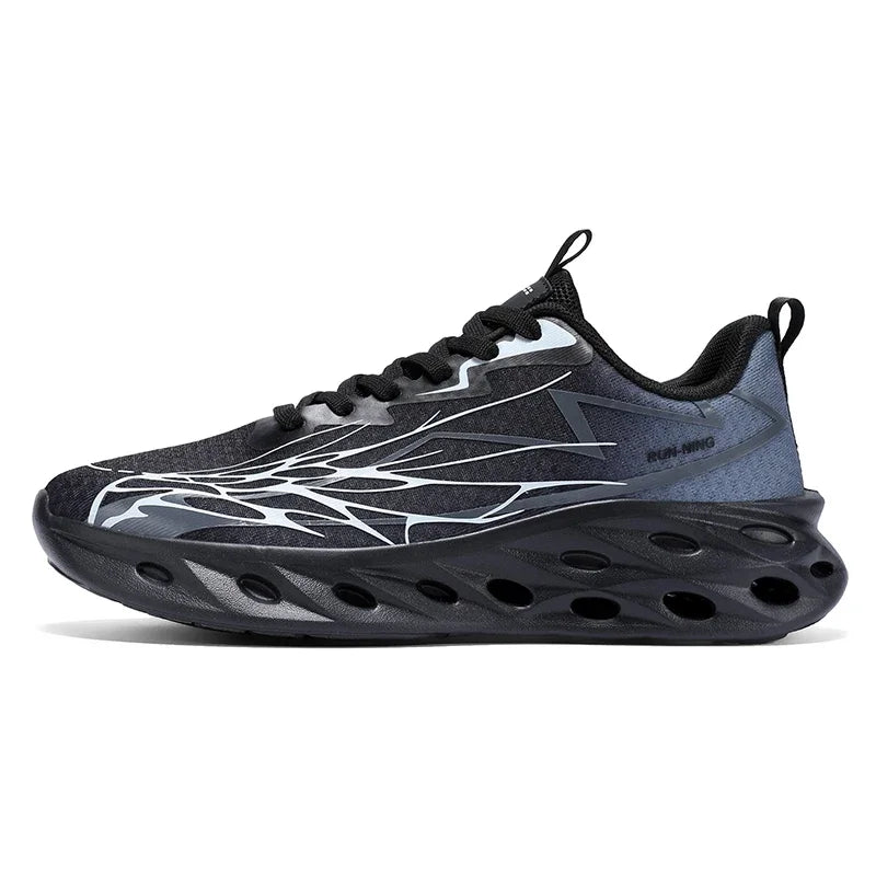Men's Sports Shoes Thick-soled Air-cushioned Shock-absorbing Simple Lightning-shaped Line Fashionable Design Running Shoes