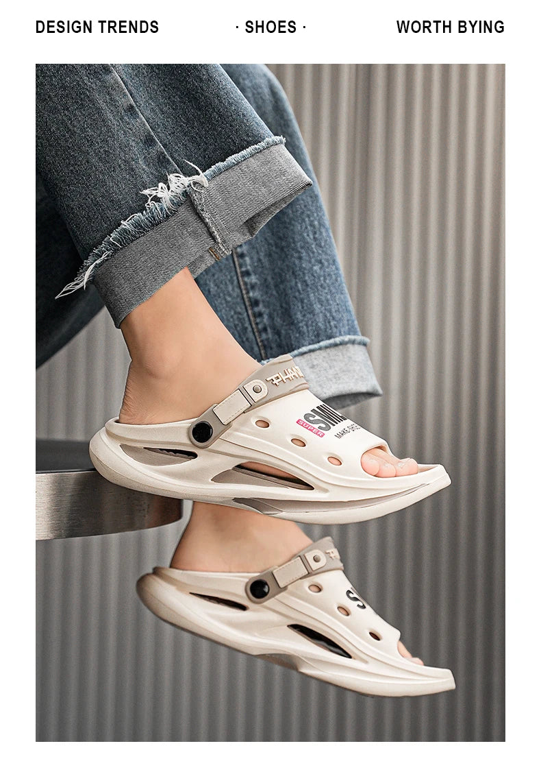 2024 Men's Outdoor Sandals Slippers Beach Comfortable Soft Sole Slide Clogs Casual Shoes Men Women Beach Sandals Big Size 46 47