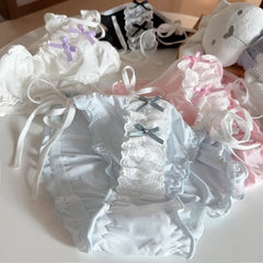 Women Underwear Japan Style Ruffle Cut Low Waist Lace Up Panties Sexy Lace Up Sweet Double Dow Breathable Soft Ice Silk Brief