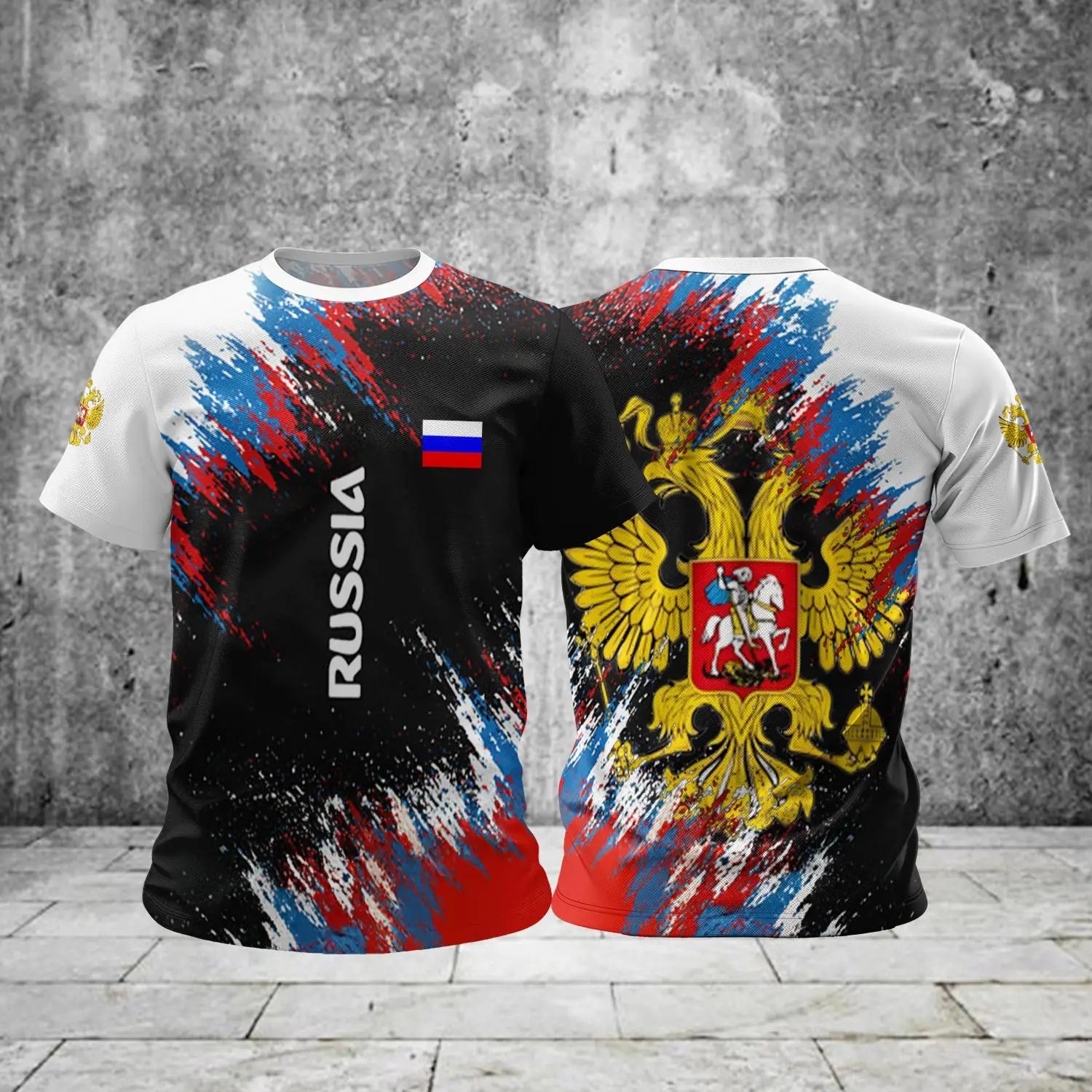 Russia Men's T-shirts Casual Loose Round Neck Russian Flag Short Sleeved Tops Tees Men's Clothing Oversized T-shirt Streetwear