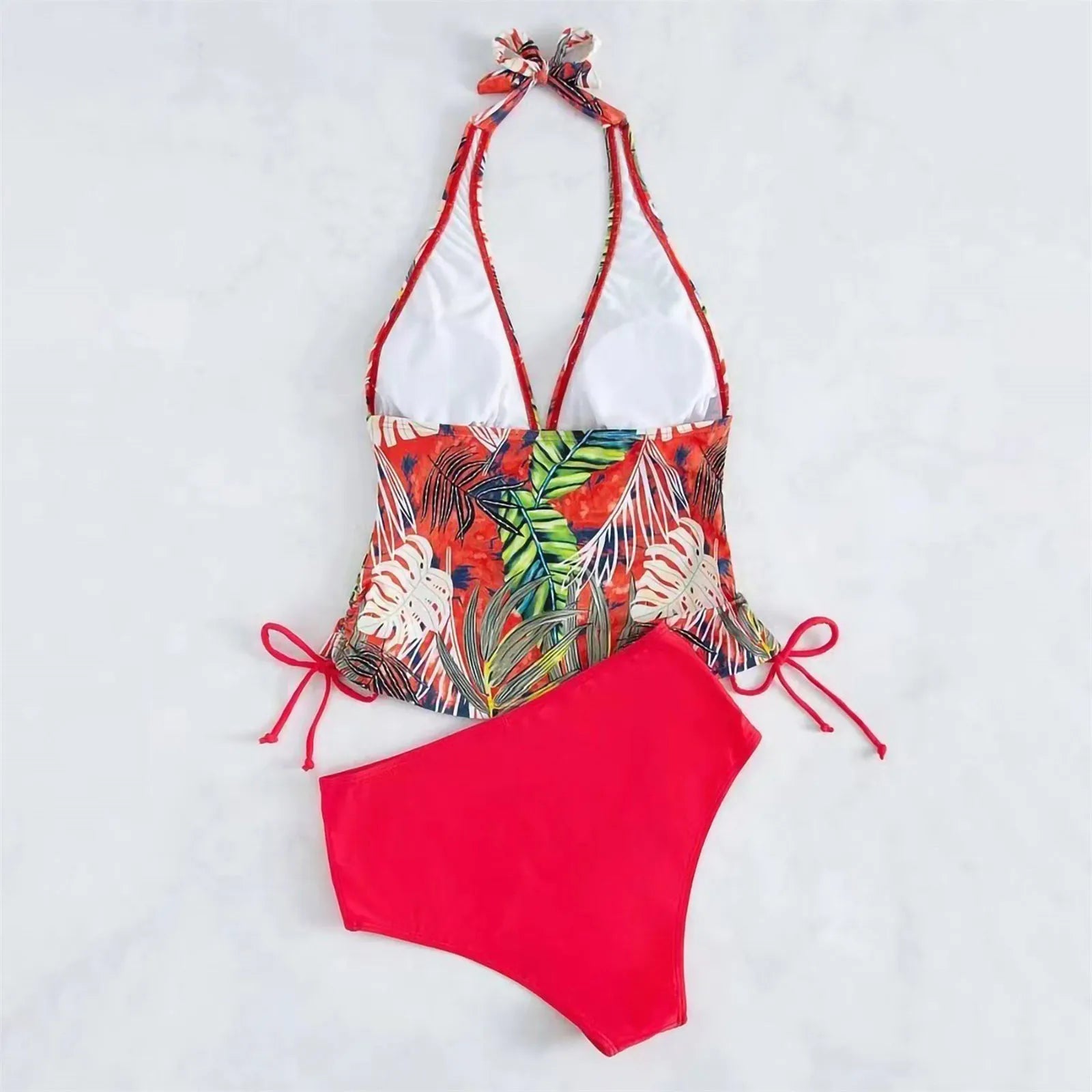Women'S Two-Piece Swimsuit Sexy Split Triangle Band Pure  Colored Leaf Printing Bikini Swimwear Split Swimwear купальник женский