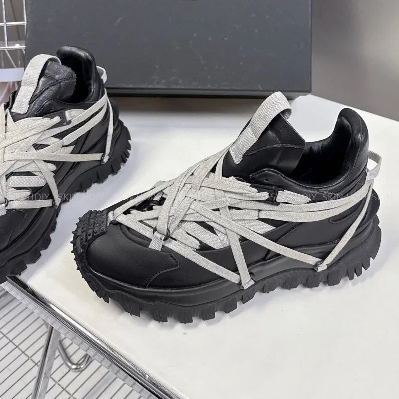 2025 New Platform Sneakers Women  Men  Casual Shoes  Leather Round Toe  lace up Runners Shoes 35-46 Women's Sports Shoes