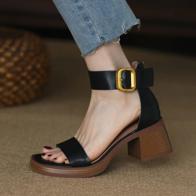 Women's Sports Shoes Beige Hardened Sole Open Toed Sandals Rear Zipper Peep Toe Retro High Heels