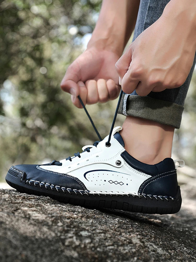 Men's business casual shoes with hand-stitched minimalist style