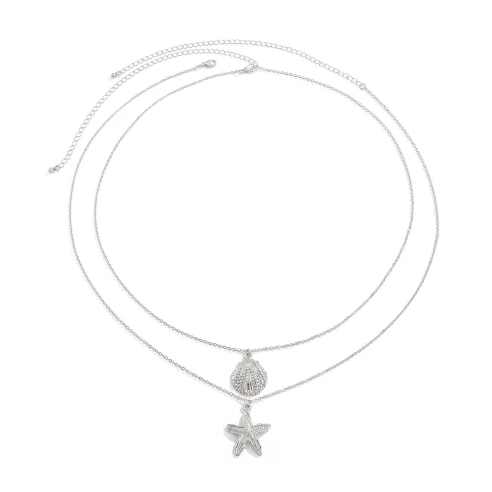 Bohemian Summer Beach Shell Waist Link Imitation Pearl Sea Star Conch Pendant Body Chain for Women Fashion Jewelry Accessories
