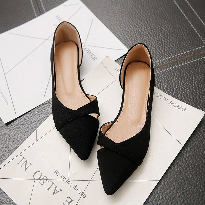 Women Flats Pink Black Pure Color Plus Small Size  35 Large 41 42 43 44 Suede Leather Pointed Toe Office Lady Flat Heel Shoes