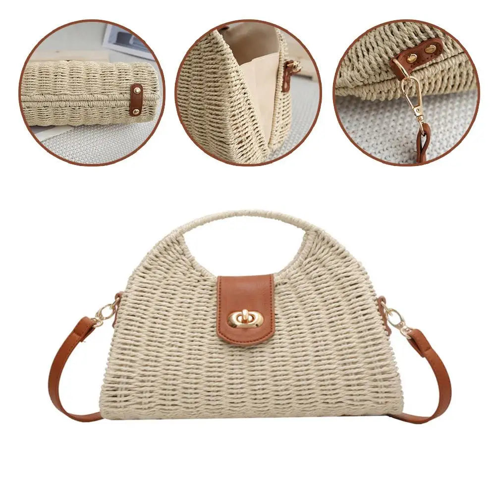 Bohemian Beach Bag For Women Vintage Woven Straw Tote, Summer Crossbody Sling & Shoulder Bag, Boho Seaside Vacation Purse