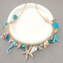 Vacation Beach Charm Bracelets and Necklaces for Women Trendy Starfish Shell Collar Jewelry Bangle Accessories Gifts