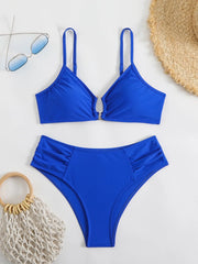 Sexy Metal Ring Bikini Set 2025 Women Black Push Up Pleate High Waist Swimsuit Summer Bathing Suit Two Piece Swimwear Biquini