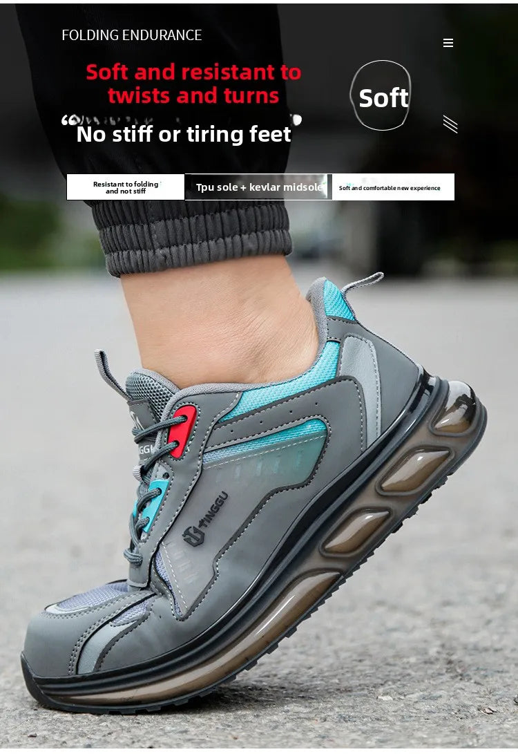 Men's Safety Shoes Steel Toe Soft Soled Women Male Sneakers Lightweight Air Cushion Working Footwears Protection Anti Smashing