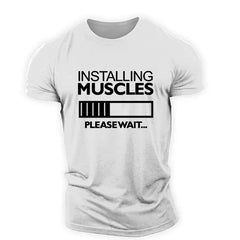 Men's Muscles Letter English Elements T-shirts Short Sleeve Summer Casual Sporty Gym Tops 3D Print O-Neck Big Size Male Tee
