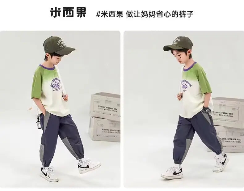2024 New Boy Pants Korean High Street Fashion Trousers Color Block Thin Sports Pants Casual Children's Clothing Kids Sweatpants
