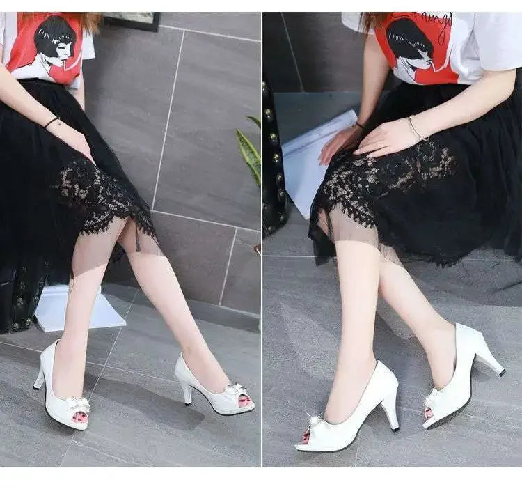 2024 Female Stiletto High Heel Shoes Woman Pumps Sexy Open Toe Fish Mouth Shoes Woman Bowknot Party Sandals Ladies Summer Shoes