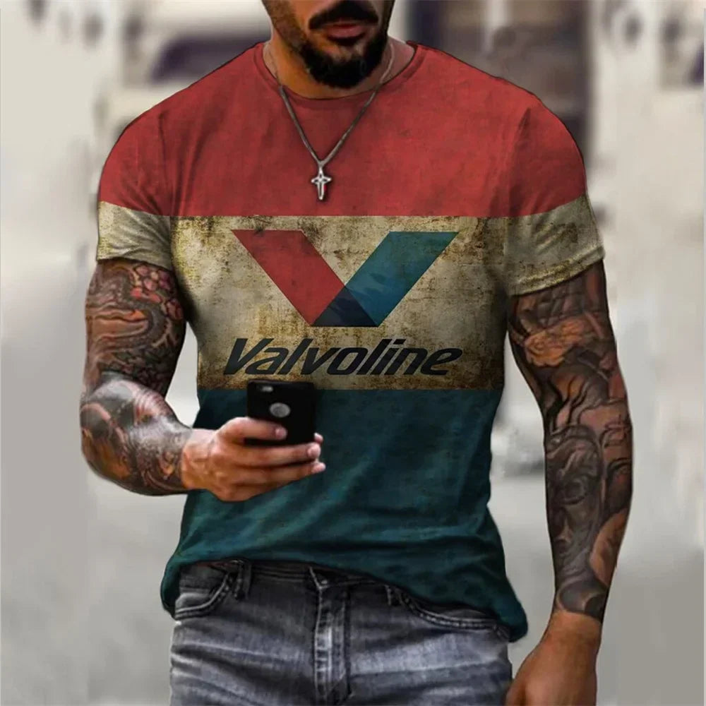 Men's casual T-shirt, white-collar shorts, quick drying summer shirt, breathable, racing motorcycle, 3D printed short top, 2025