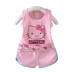 Baby Girls Summer Clothes Sets Infant Children Cartoon Hello Kitty Cotton Sleeveless T-Shirt Vest+Shorts Suits Toddler Clothing