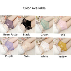 Women Underwear Floral Mesh Comfort Sheer Sexy Briefs Lace Color High Waist Panties Breathable Ultra-Thin See Through Lingerie