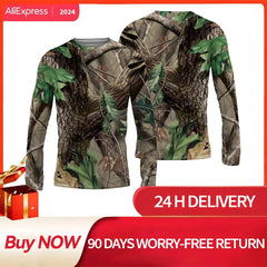 New Summer Men's Fishing Shirts Breathable T-Shirt Fishing Apparel Long Sleeve Outdoor Sports Crewneck Tops Fishing Shirts 6XL