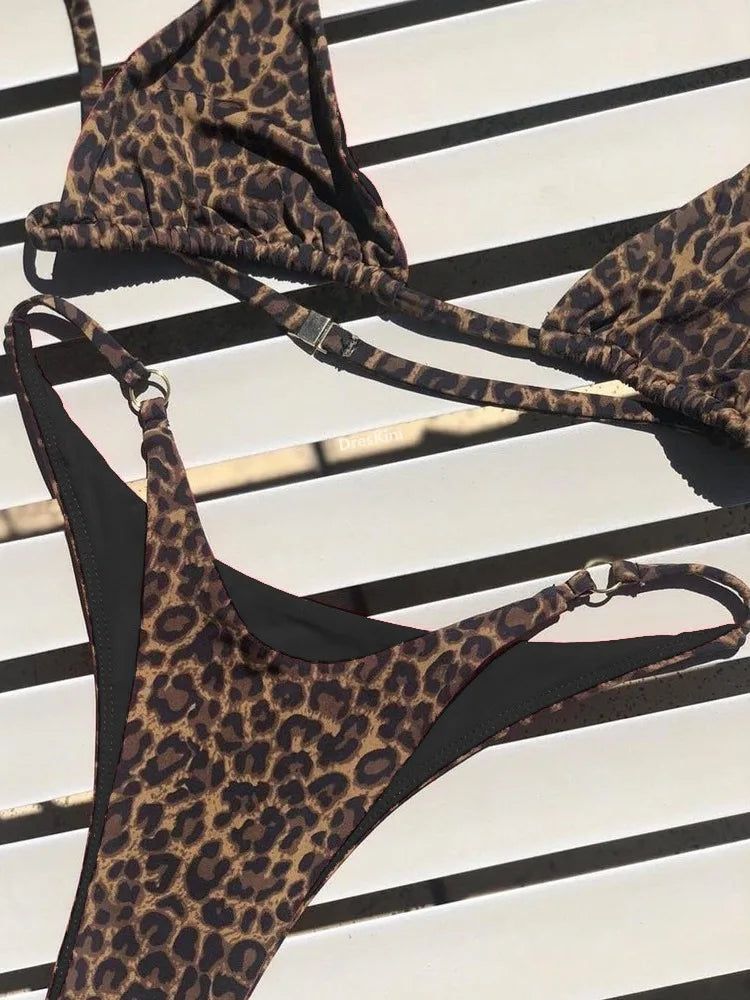 DEKA Leopard Mini Micro Bikini Set Printed Halter Swimwear Women Brazilian Female Swimsuit Two-piece Bather Bathing Suit Swim