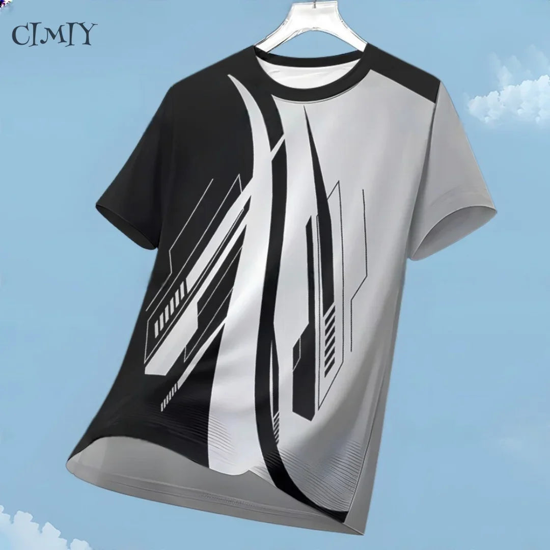 חולצת ספורט קז'ואל לגברים יבשה בגזרה יבשה ריצה חיצונית רכיבה על אופניים שרוולים קצרים נושם בגדי כושר חולצת טריקו עם צווארון עגול