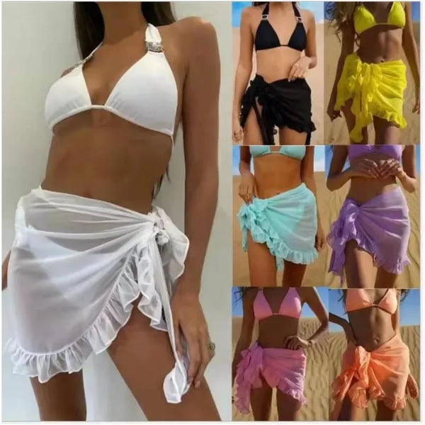 Strandkleidung, Bikini-Überwurf, Quastenkleid, Bikini, Sommer-Minirock aus Mesh mit Rüschen für Damen, Candy-Baderock, Mädchen-Badeanzug