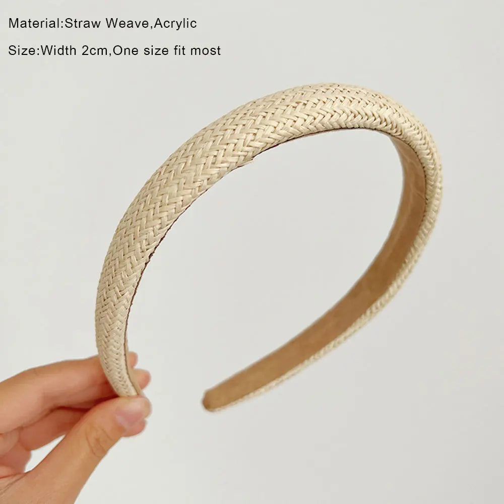 Bohemian Beach Straw Weaving Cross Knotted Headband Women Wide-brimmed Hand-woven Hair Hoop Travel Holiday Headdress Accessories