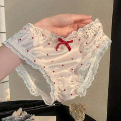 Cute Lace Underwear Women Girl Gauze High Waist Mesh Breathable Underwear with Bow Tie Cotton Comfortable Briefs Underpants
