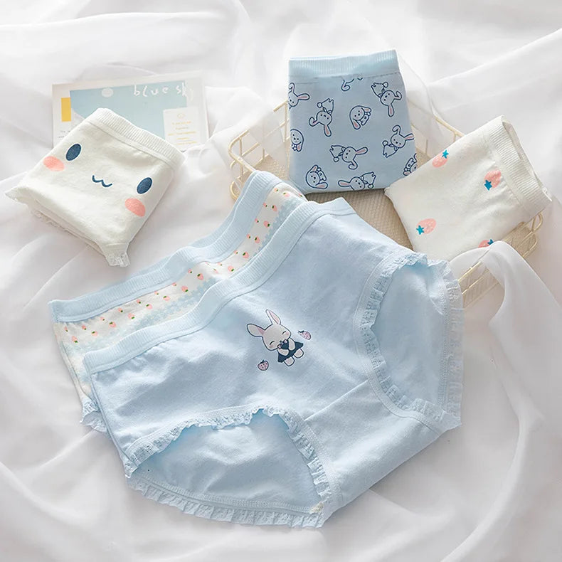 5Pcs/Set Cotton Underwear For Women Female Panties Cute Love Girl's Briefs Mid Waist Seamless Breathable Underpants Lingerie