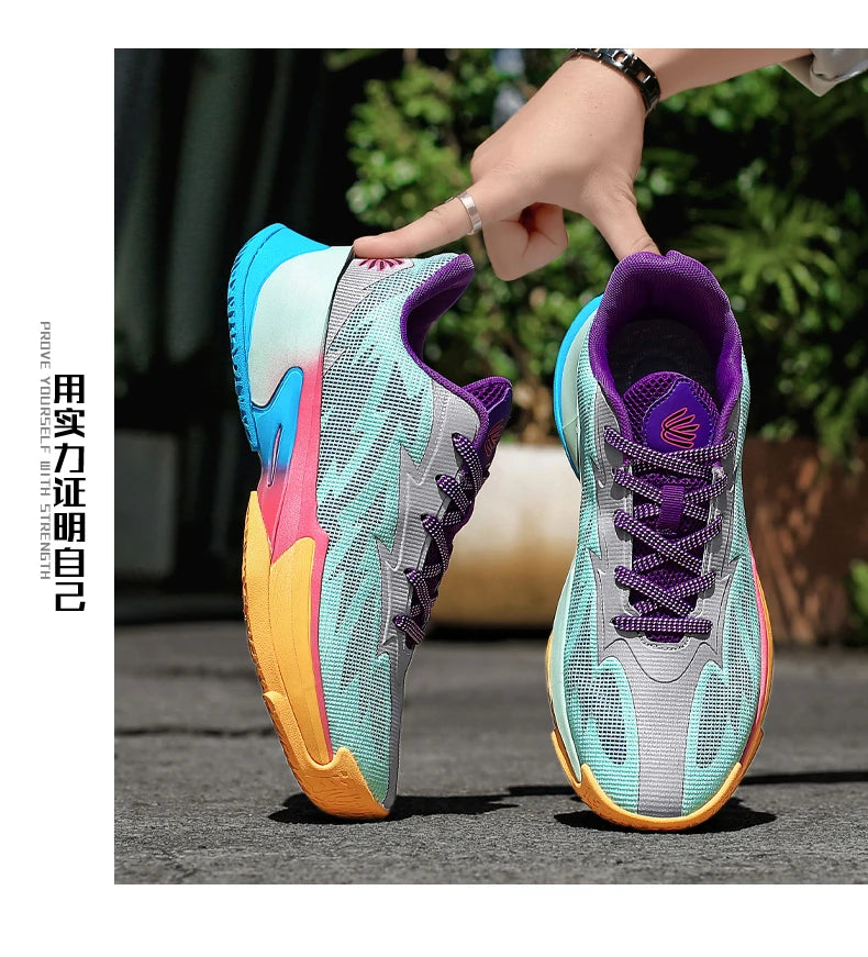 Basketball Shoes for Men and Women, Lightweight Mesh Breathable Non-Slip Wear-Resistant Shock-Absorbing Practical Soft-Soled Stu