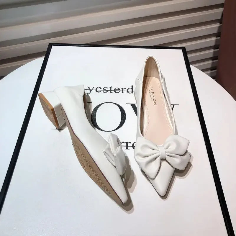 Shoes for Women Low Heel Elegant Woman Pumps Pointed Toe With Bow Fashion Summer 2024 Footwear Discount Shoe Slip On Wholesale