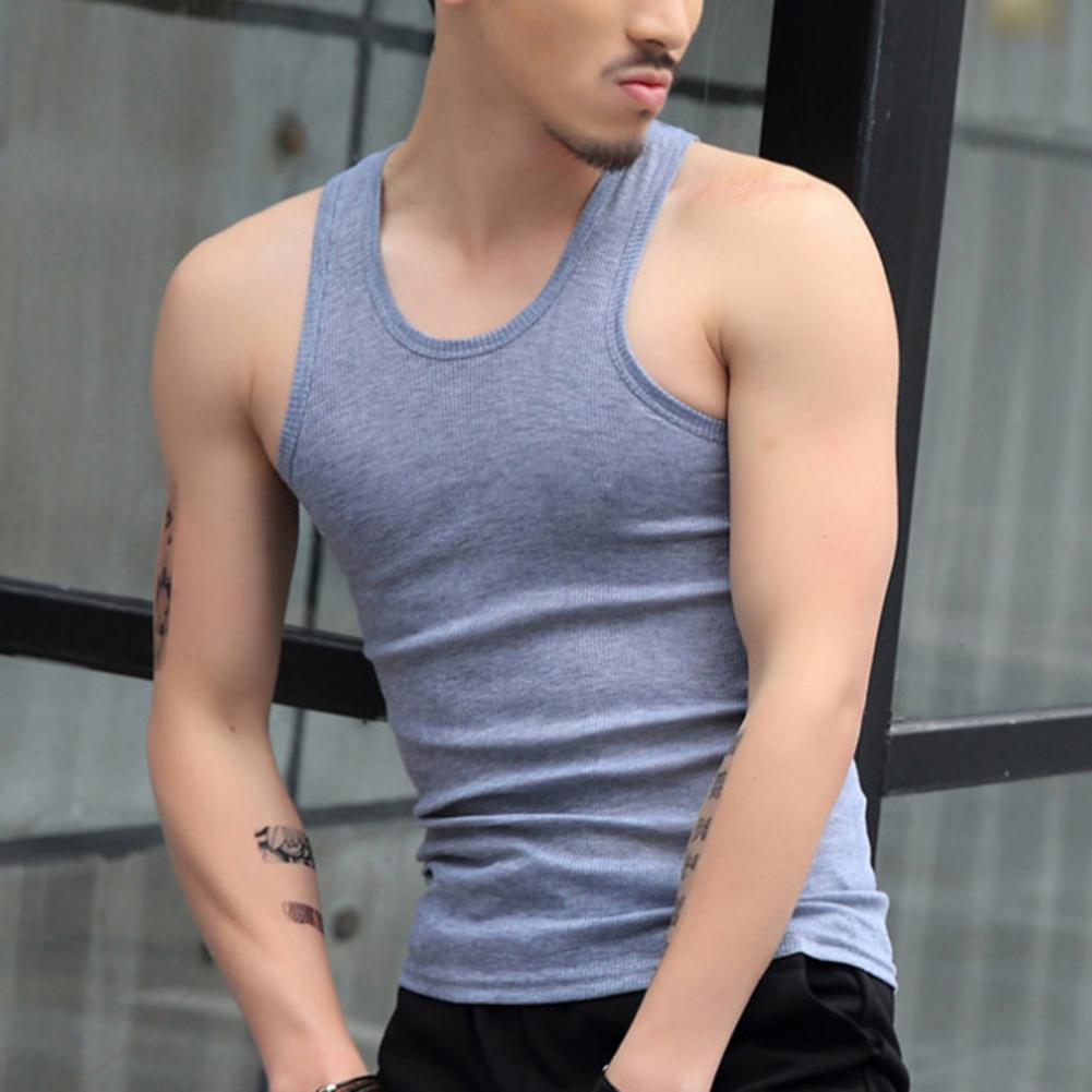 Men's Sleeveless Tank Tops Solid Color Slim Fit Fitness Gym T-Shirt Workout Undershirt Bodybuilding Running Vest
