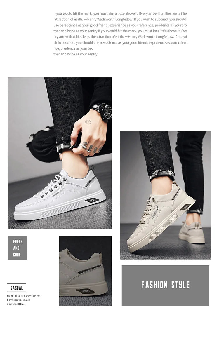Men's Casual Walking Shoes Lightweight Flat Round Toe Trendy Lace-up New Sporty Style Four-season Color-blocked Board Shoes