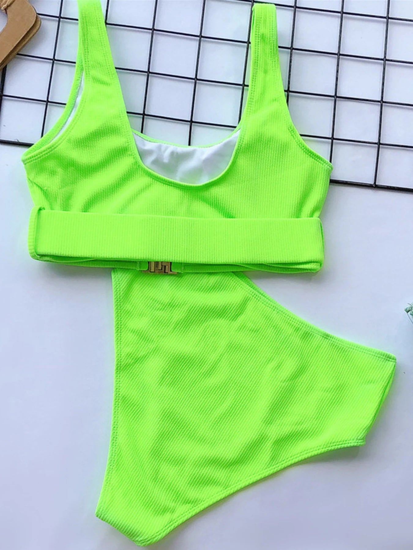 High Waist Bikini Women 2024 New Solid Swimwear Push Up Swimsuit Female Vintage Retro Bikini Set Buckle Bathing Suits Beach Wear