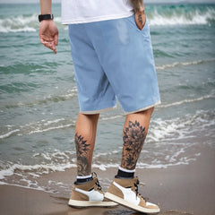 Lässige Herren-Sommershorts mit Taschen – Schwarz, elastischer Bund, Kordelzug, Polyester, zweilagiges Design, leicht und atmungsaktiv