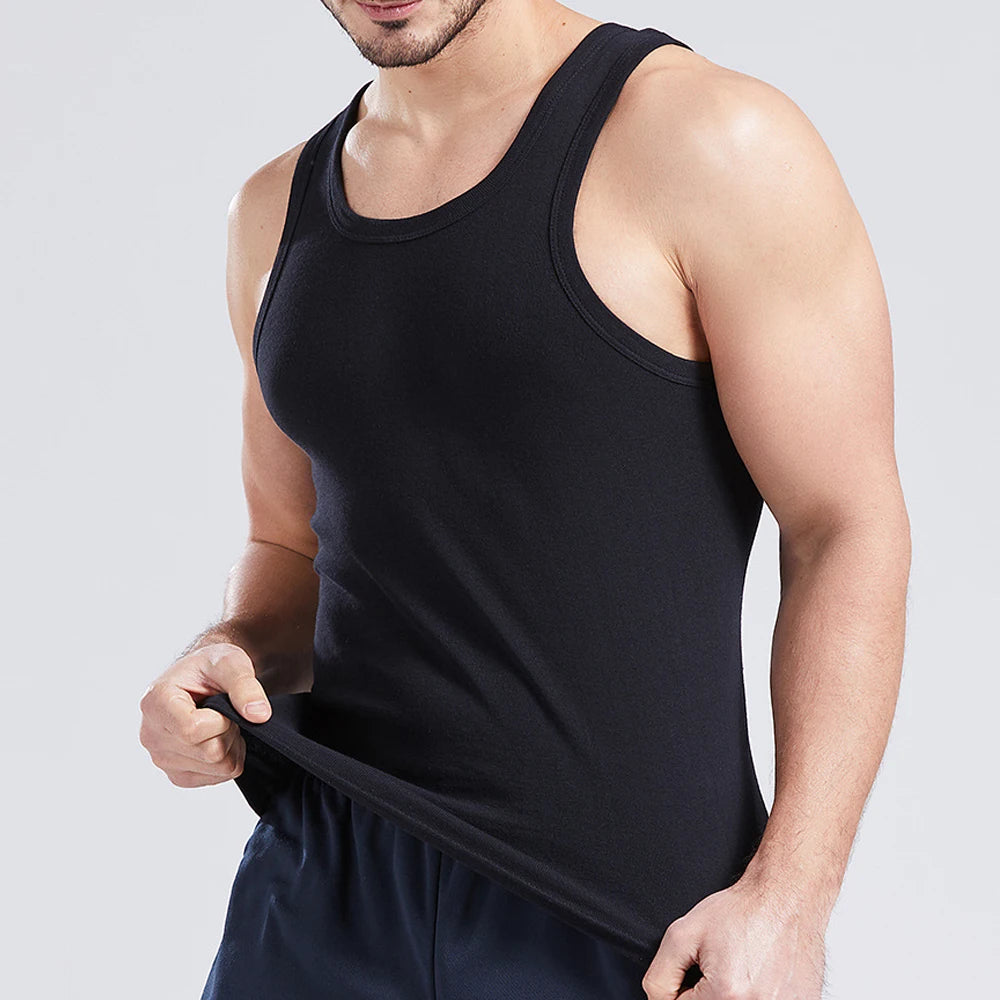 Cotton Men Sleeveless Tank Top Solid Color Gym Muscle Vest Undershirts O-neck Men's Clothing Tees Workout Vest Tops