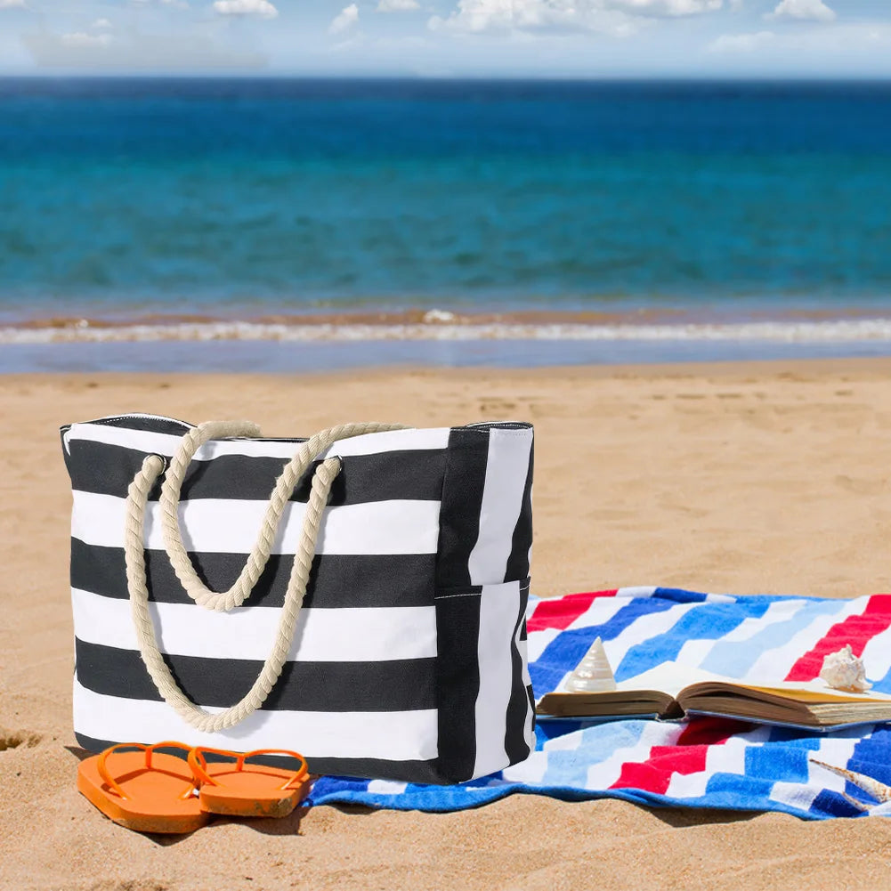 Beach Bags for Women Large Waterproof Beach Tote Bag with Zipper Travel Shoulder Bags Sandproof Swim Pool Large Tote Bag