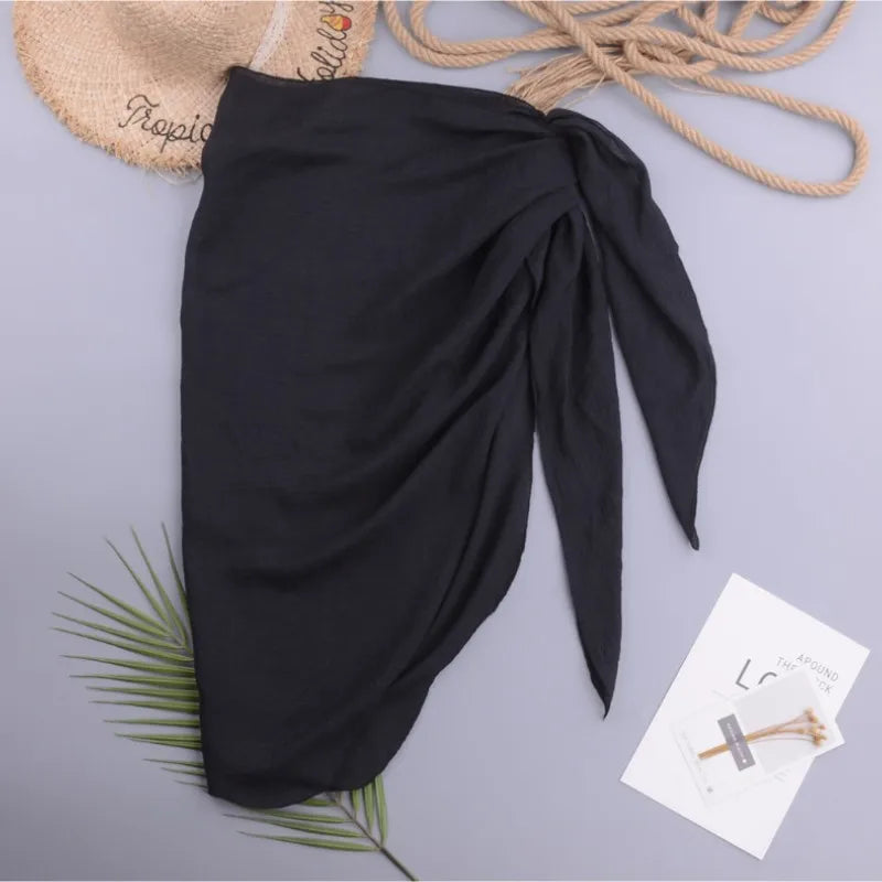 2024 Luxury Solid Skirt for Women Bikini Mini Dresses Bamboo Sarong Swim Cover Ups Playa Short  Swim Dresses Over Size