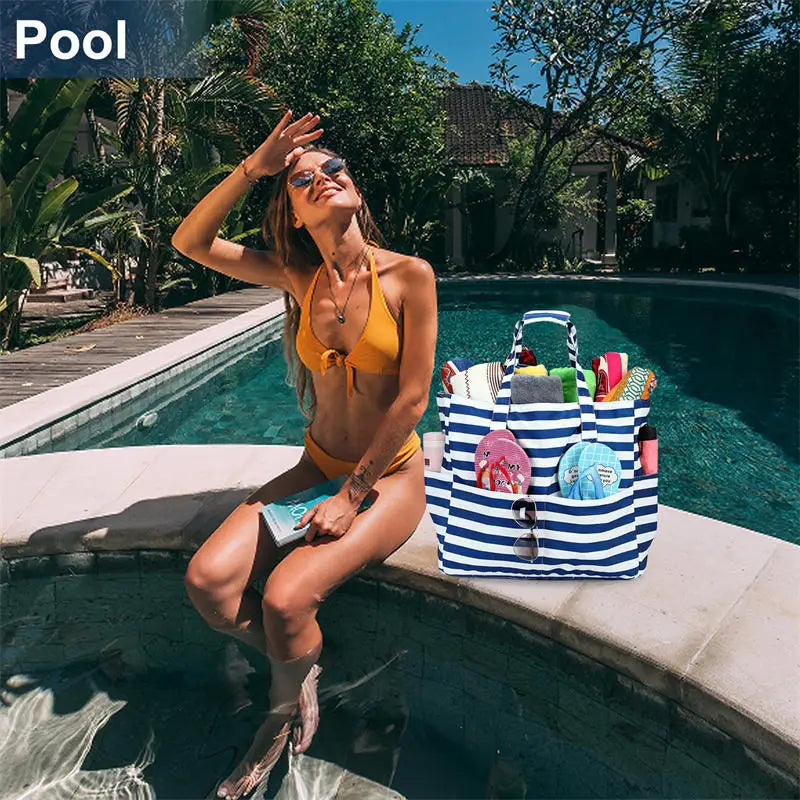 Beach Tote Bag Women Foldable Travel Bag with Anti-Sand Pocket Lightweight Storage Bag for Gym/Shopping Packable in Carry-On