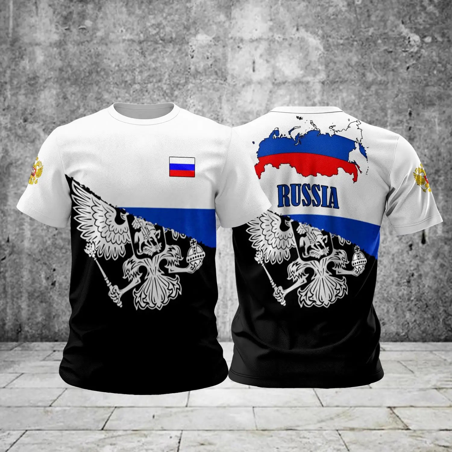 Russia Men's T-shirts Casual Loose Round Neck Russian Flag Short Sleeved Tops Tees Men's Clothing Oversized T-shirt Streetwear