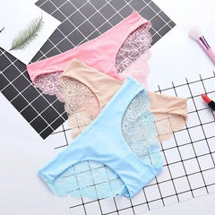 Women's Sexy Lace Panties Seamless Cotton Breathable Briefs Girls Transparent Underpants Plus Size Brand Underwear 1 Piece
