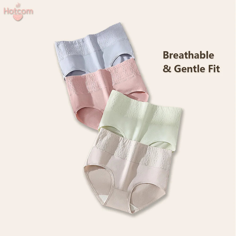 4Pcs Womens Cotton Underwear High Waist Seamless Breathable Antibacterial Soft Comfortable Full Coverage Panties
