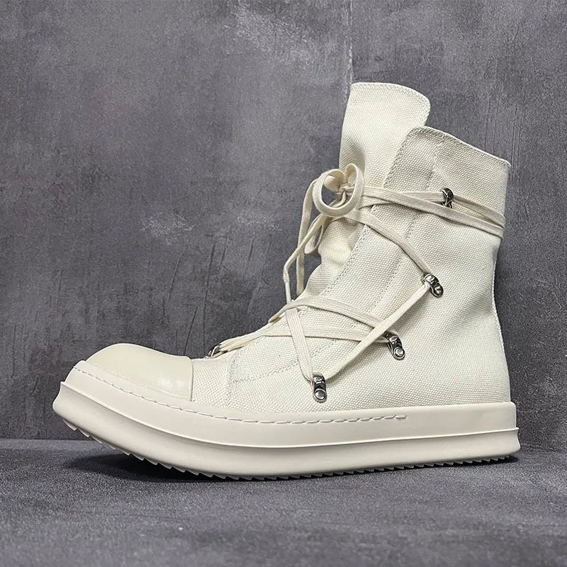 Men Women High-TOP Shoes Casual Canvas Jumbo Lace Up Sneakers Luxury Designer Zip Hip Hop Autumn Flats Black Boots